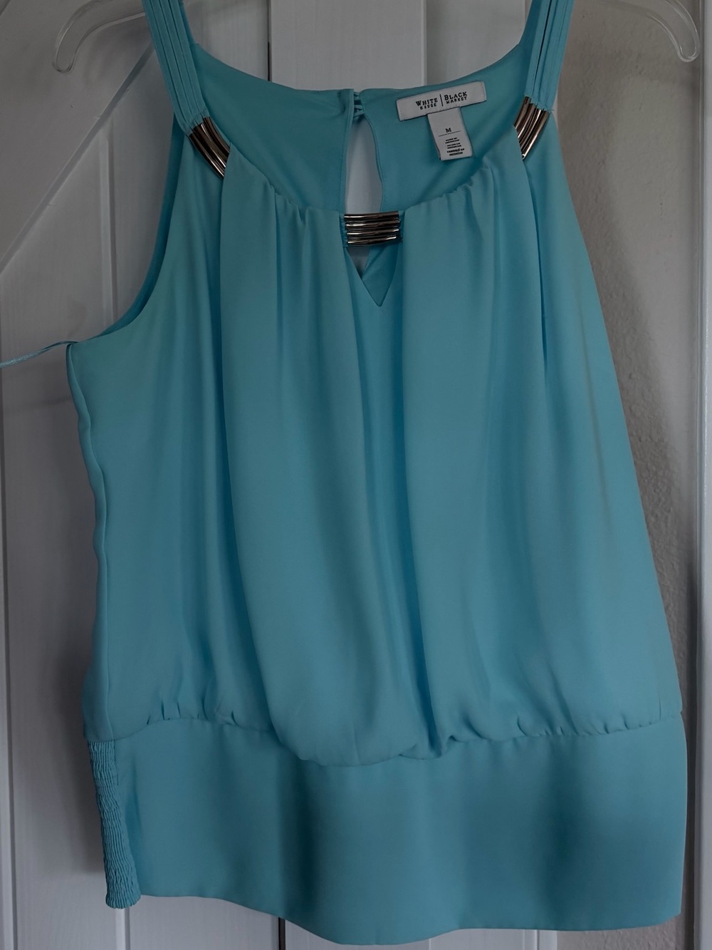 White House Black Market Aqua Blue Sleeveless Metal-Accent Cami